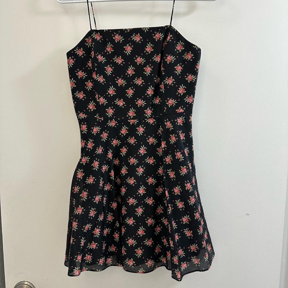 Alice + Olivia Black Dress with Pink Floral Pattern